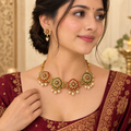 Traditional Kundal Meenakari necklace set styled with ethnic wear