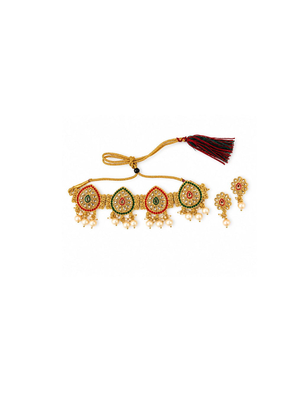 Traditional Kundal Meenakari necklace set with matching earrings