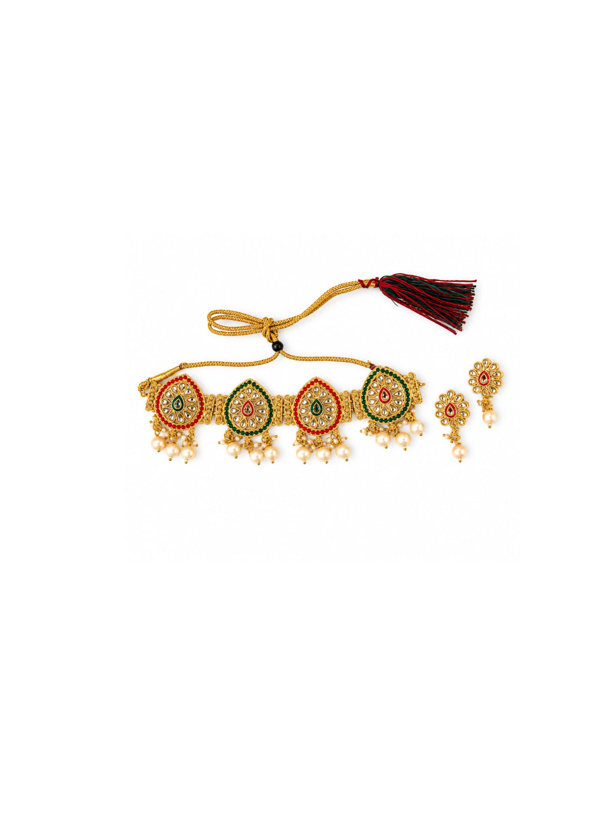 Traditional Kundal Meenakari necklace set with matching earrings
